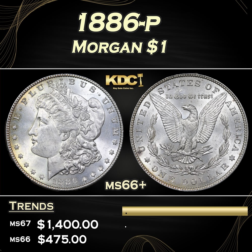 1886-p Morgan Dollar $1 ms66+ SEGS: 1886-p Morgan Dollar $1 ms66+ SEGS. 0 Historic precious metal trends is causing increased spot pricing by the day. On auctions with set openings, we are doing our best to have items priced at their ma