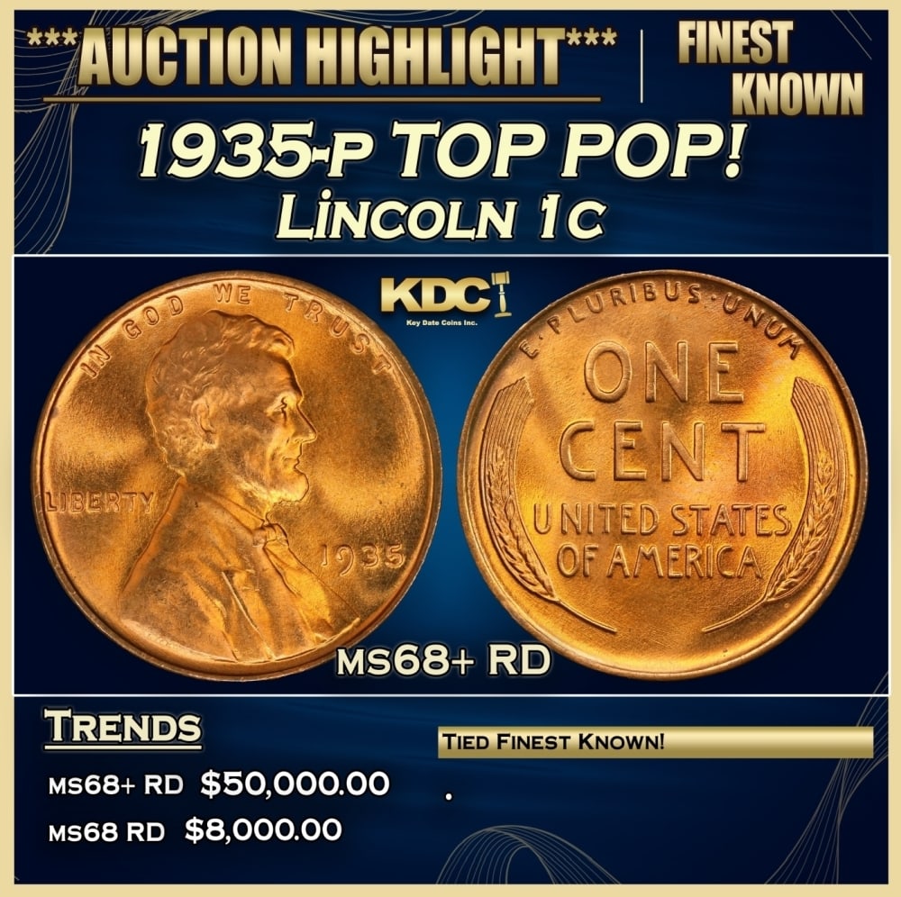 1935-p Lincoln Cent TOP POP! 1c ms68+ RD SEGS: 1935-p TOP POP! Lincoln Cent 1c ms68+ RD SEGS. Historic precious metal trends is causing increased spot pricing by the day. On auctions with set openings, we are doing our best to have items priced at