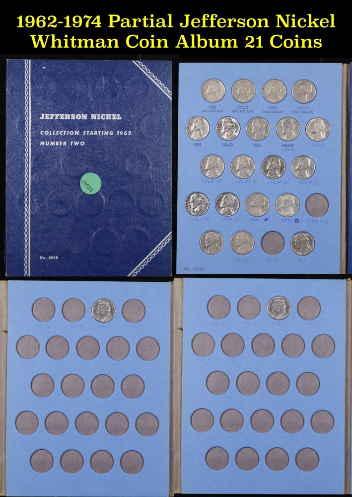 1962-1974 Partial Jefferson Nickel Whitman Coin Album 21 Coins (1 of 5)