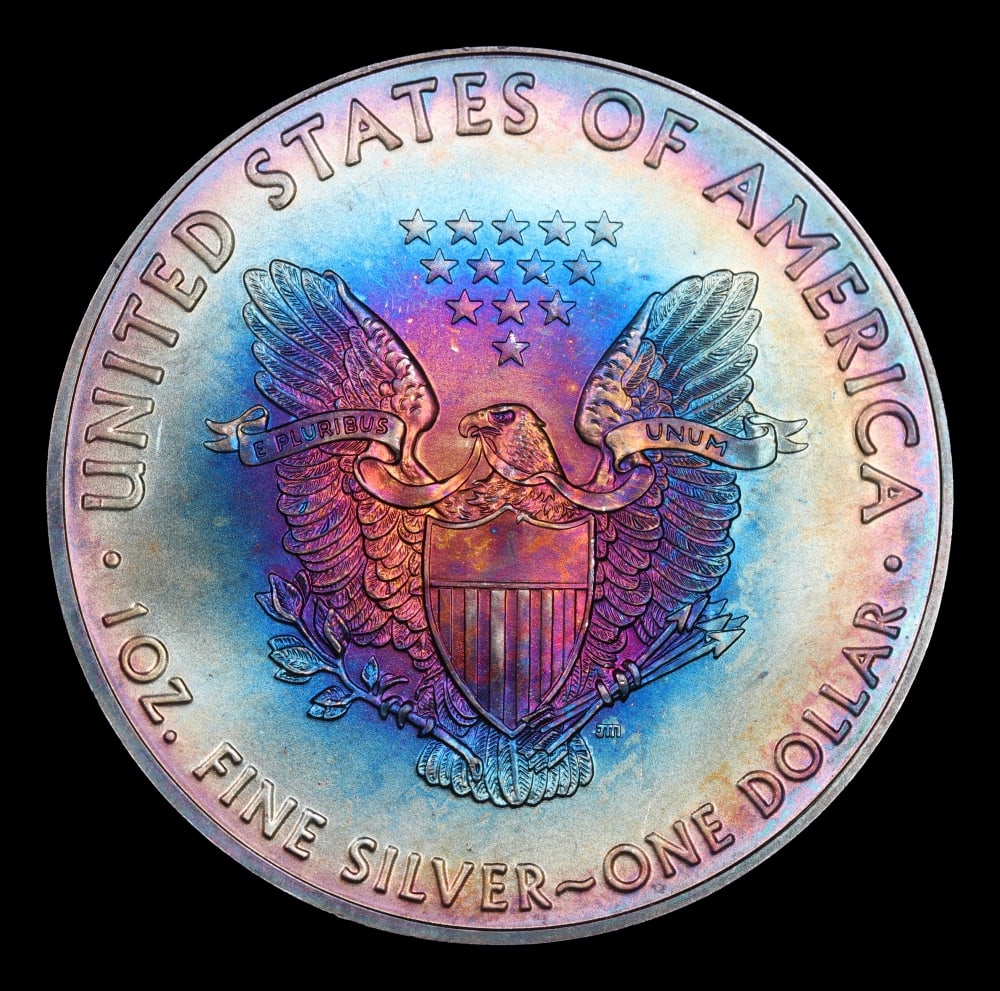2016 Silver Eagle Dollar Rainbow Toned $1 Grades ms68: 2016 Rainbow Toned Silver Eagle Dollar $1 Grades ms68. 0 Historic precious metal trends is causing increased spot pricing by the day. On auctions with set openings, we are doing our best to have items