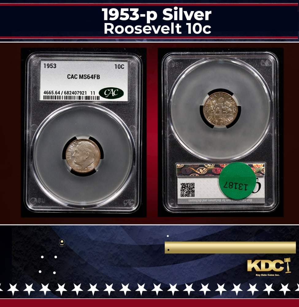 CACG 1953-p Roosevelt Dime Silver 10c ms64 FT CACG: CACG 1953-p Silver Roosevelt Dime 10c ms64 FT CACG. 0 Historic precious metal trends is causing increased spot pricing by the day. On auctions with set openings, we are doing our best to have items pr
