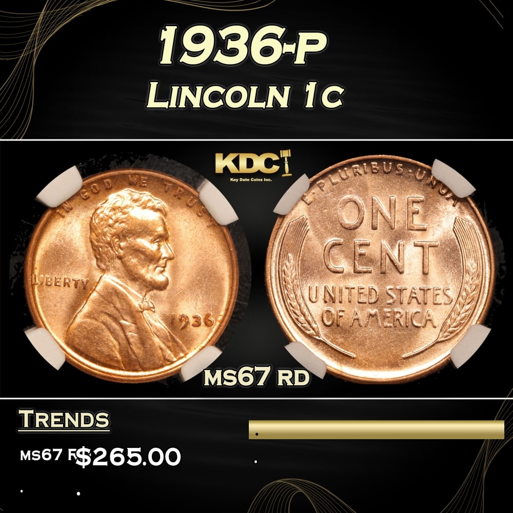 1936-p Lincoln Cent 1c ms67 rd PGA: 1936-p Lincoln Cent 1c ms67 rd PGA. 0 Historic precious metal trends is causing increased spot pricing by the day. On auctions with set openings, we are doing our best to have items priced at their ma
