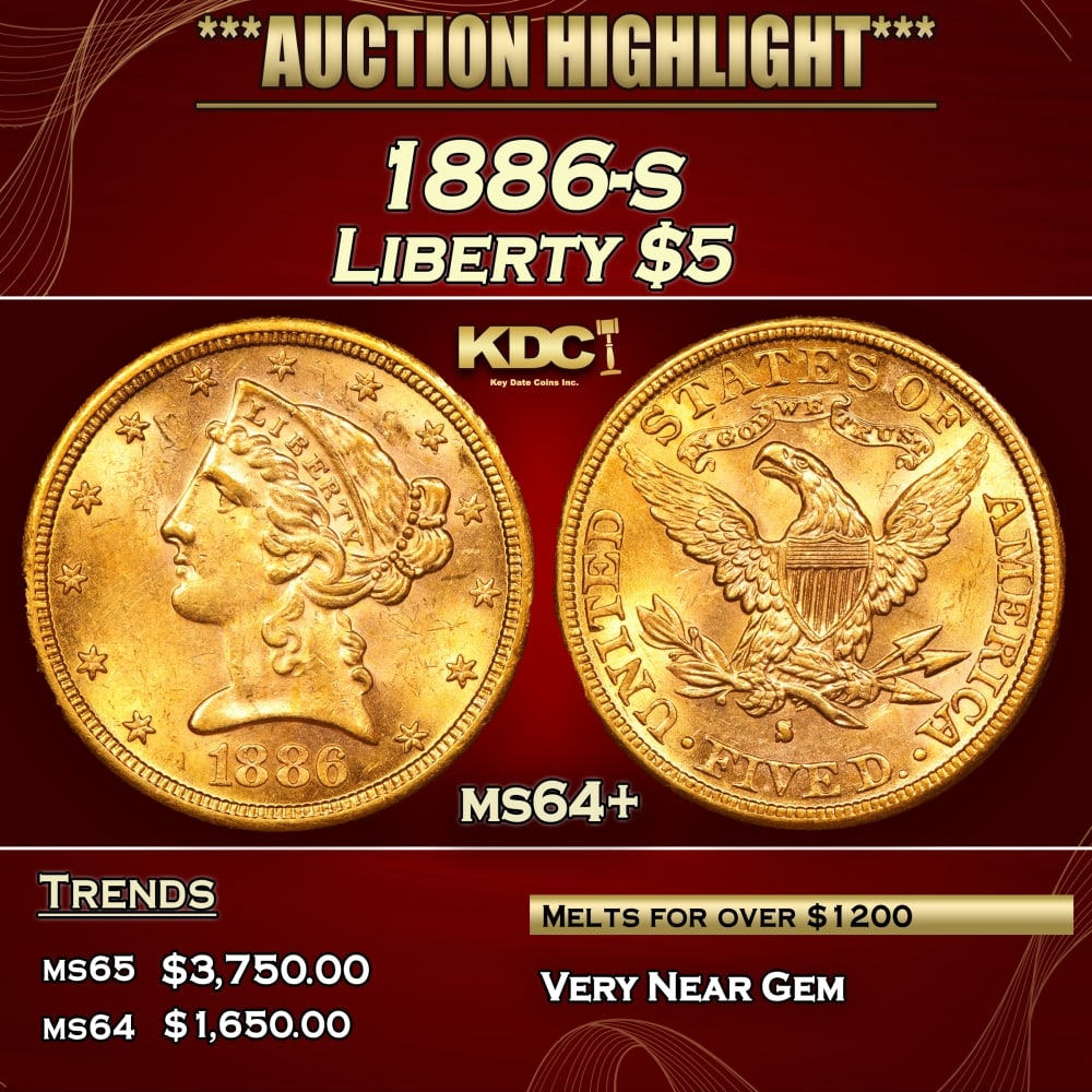 1886-s Gold Liberty Half Eagle $5 ms64+ SEGS (1 of 3)