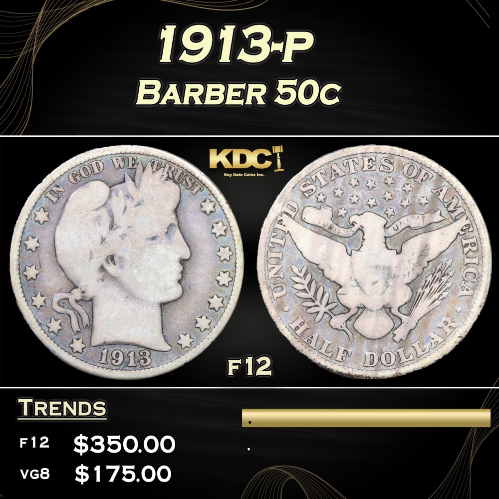 1913-p Barber Half Dollars 50c Grades f12 (1 of 3)