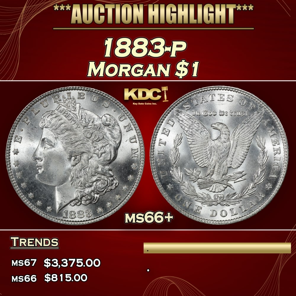 1883-p Morgan Dollar $1 ms66+ SEGS: 1883-p Morgan Dollar $1 ms66+ SEGS. Historic precious metal trends is causing increased spot pricing by the day. On auctions with set openings, we are doing our best to have items priced at their mark