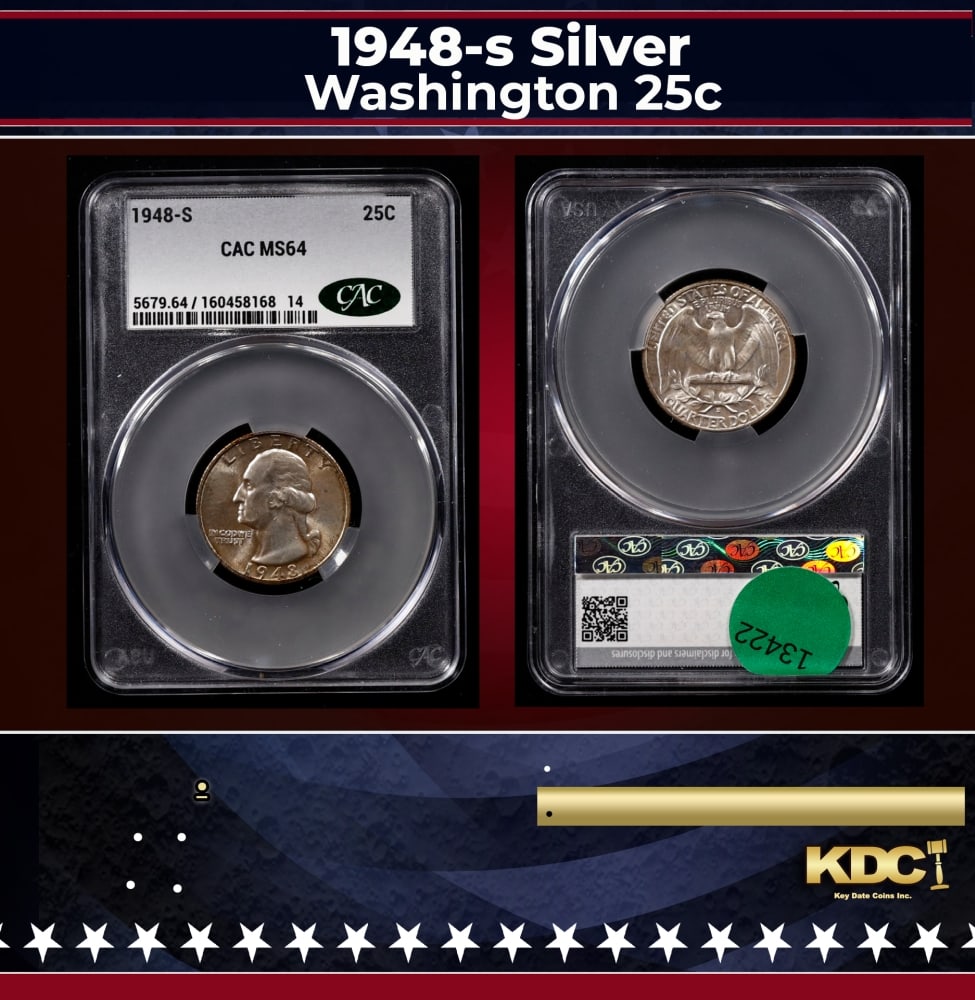 CACG 1948-s Washington Quarter Silver 25c ms64 CACG (1 of 3)