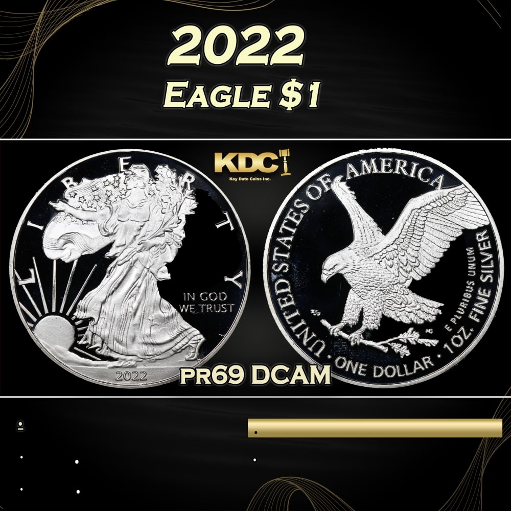 2022 Proof Silver Eagle Dollar $1 Grades pr69 DCAM: 2022 Silver Eagle Dollar $1 Grades pr69 DCAM. 0 Historic precious metal trends is causing increased spot pricing by the day. On auctions with set openings, we are doing our best to have items priced a