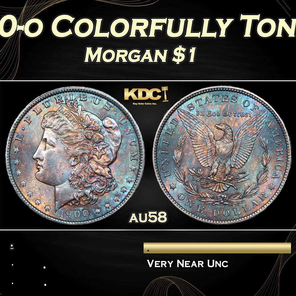 1900-o Morgan Dollar Colorfully Toned $1 Grades au58: 1900-o Colorfully Toned Morgan Dollar $1 Grades au58. 0 Historic precious metal trends is causing increased spot pricing by the day. On auctions with set openings, we are doing our best to have items