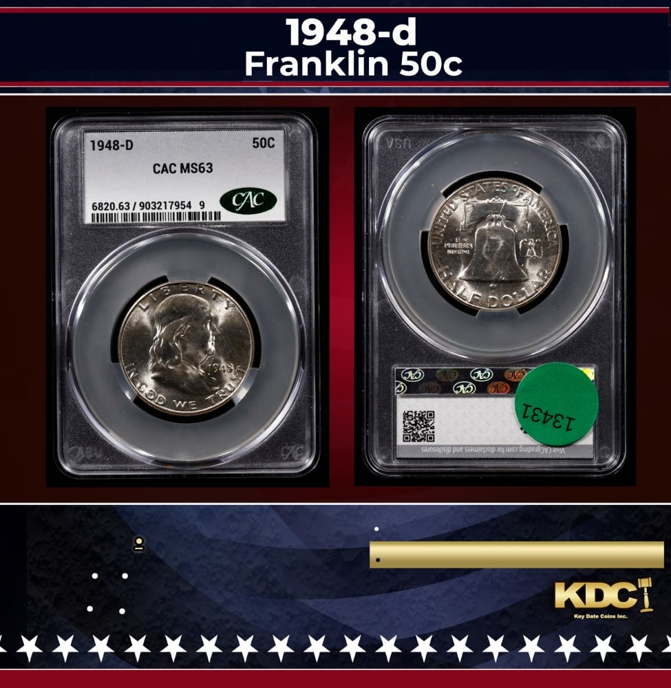CACG 1948-d Franklin Half Dollar 50c ms63 CACG (1 of 3)