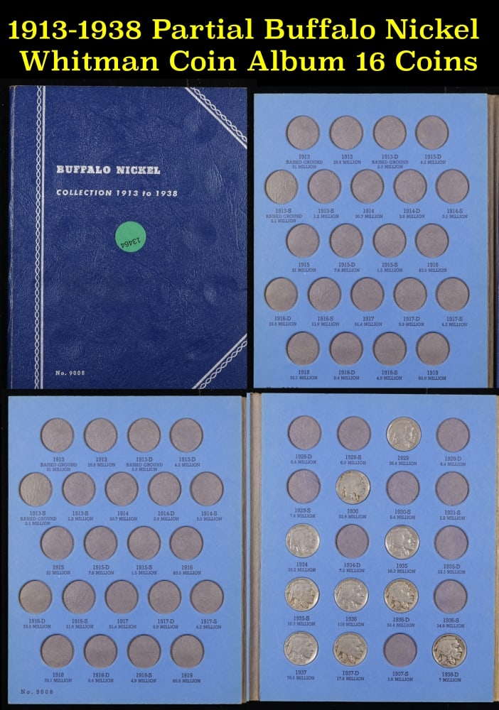 1913-1938 Partial Buffalo Nickel Whitman Coin Album 16 Coins: 1913-1938 Partial Buffalo Nickel Whitman Coin Album 16 Coins. 0 Historic precious metal trends is causing increased spot pricing by the day. On auctions with set openings, we are doing our best to hav
