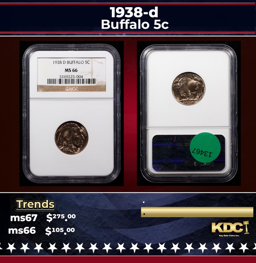 NGC 1938-d Buffalo Nickel 5c ms66 NGC (1 of 3)