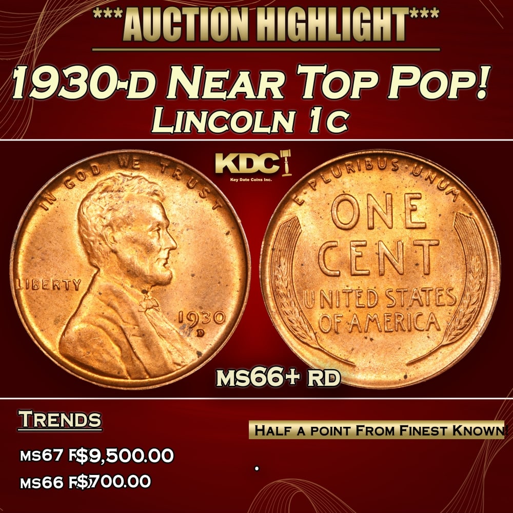 1930-d Lincoln Cent Near Top Pop! 1c ms66+ rd SEGS (1 of 5)