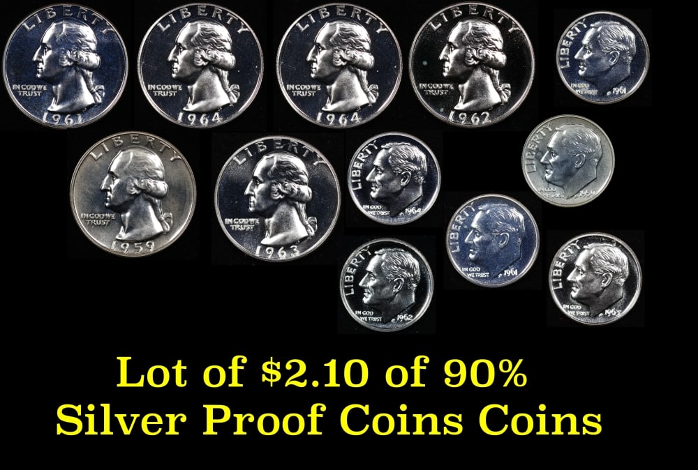 Lot of $2.10 of 90% Silver Proof Coins Coins: Lot of $2.10 of 90% Silver Proof Coins Coins. 0 Historic precious metal trends is causing increased spot pricing by the day. On auctions with set openings, we are doing our best to have items priced a