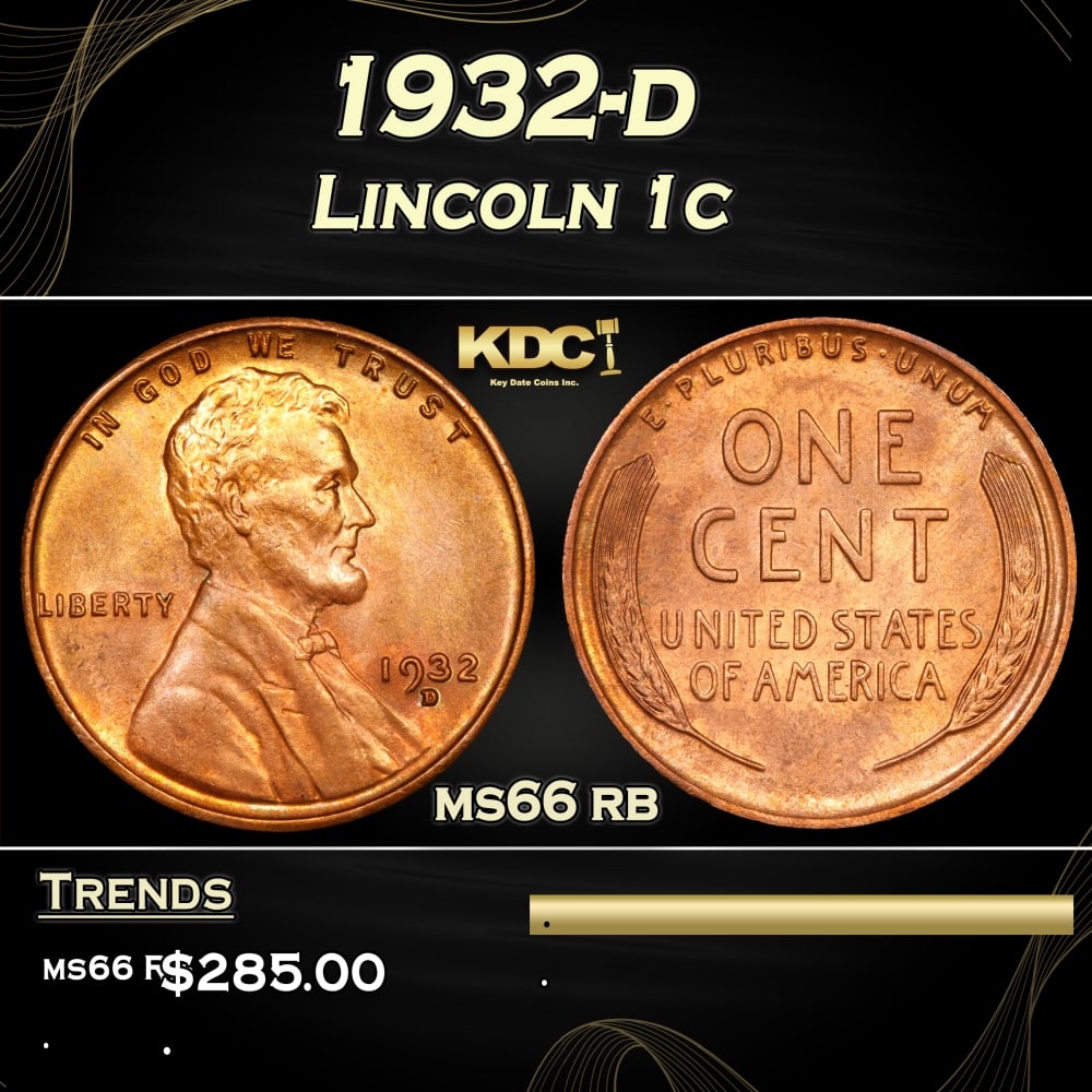 1932-d Lincoln Cent 1c Grades ms66 rb (1 of 3)