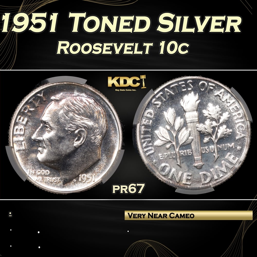 CACG 1951 Proof Roosevelt Dime Toned Silver 10c pr67 CACG (1 of 5)