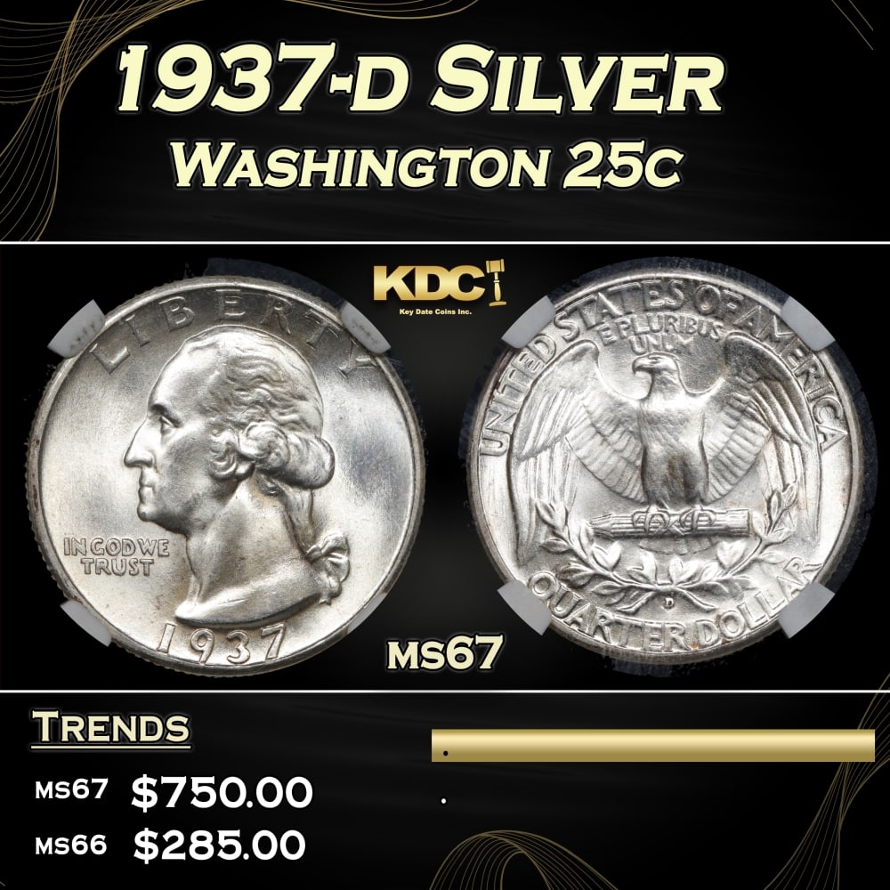 1937-d Washington Quarter Silver 25c ms67 PGA (1 of 5)