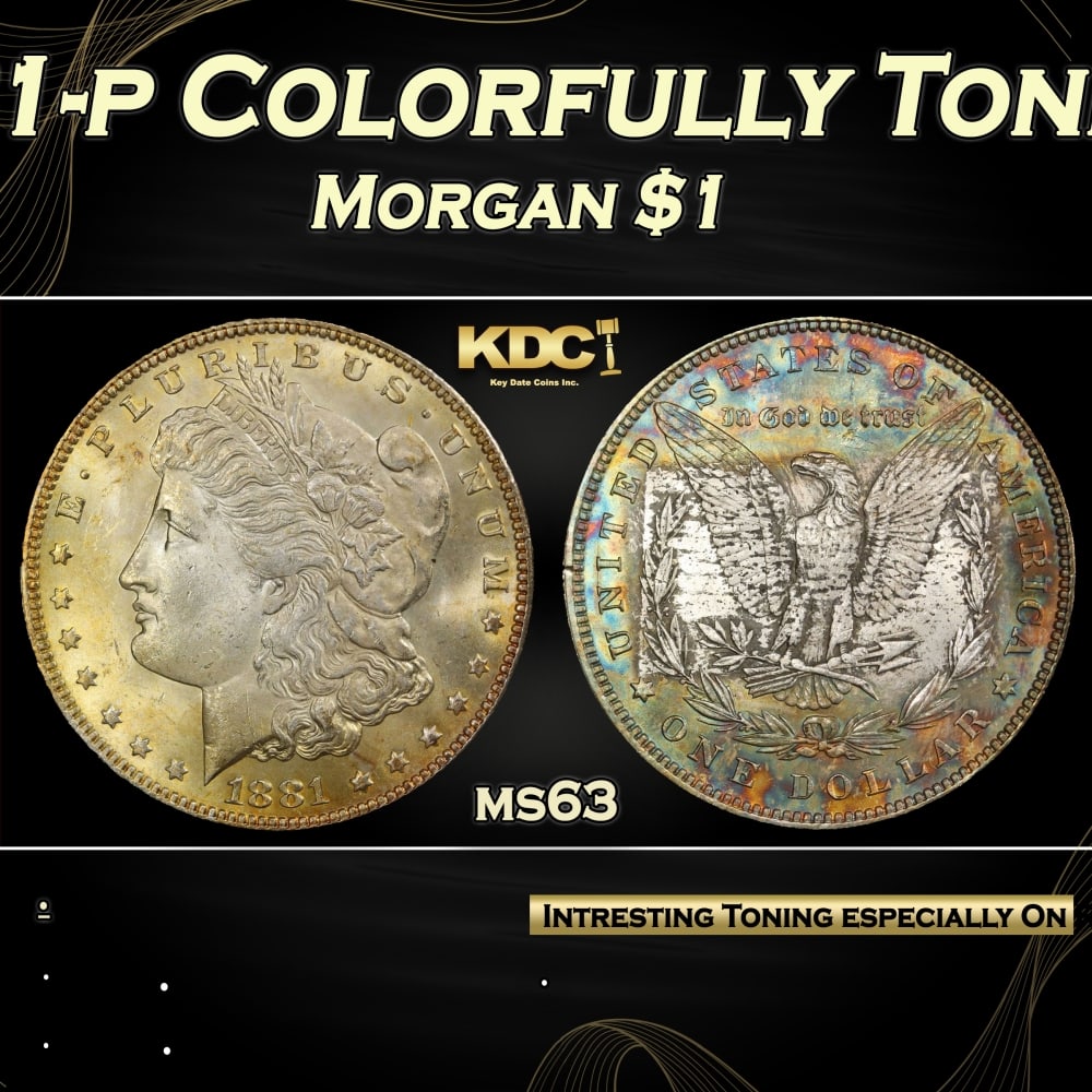PCGS 1881-p Morgan Dollar Colorfully Toned $1 ms63 PCGS: PCGS 1881-p Colorfully Toned Morgan Dollar $1 ms63 PCGS. 0 Historic precious metal trends is causing increased spot pricing by the day. On auctions with set openings, we are doing our best to have ite