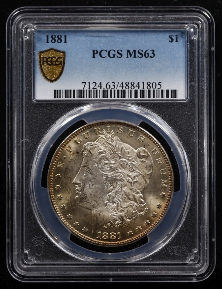 PCGS 1881-p Morgan Dollar Colorfully Toned $1 ms63 PCGS: PCGS 1881-p Colorfully Toned Morgan Dollar $1 ms63 PCGS. 0 Historic precious metal trends is causing increased spot pricing by the day. On auctions with set openings, we are doing our best to have ite