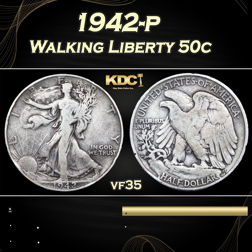 1942-p Walking Liberty Half Dollar 50c Grades vf35: 1942-p Walking Liberty Half Dollar 50c Grades vf35. 0 Historic precious metal trends is causing increased spot pricing by the day. On auctions with set openings, we are doing our best to have items pr