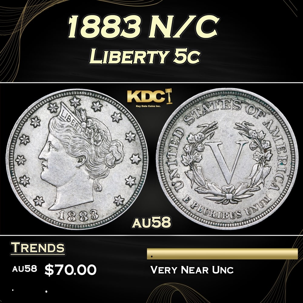 1883 N/C Liberty Nickel 5c Grades au58: 1883 N/C Liberty Nickel 5c Grades au58. 0 Historic precious metal trends is causing increased spot pricing by the day. On auctions with set openings, we are doing our best to have items priced at thei