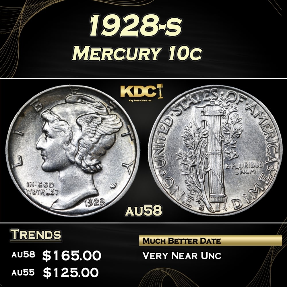 1928-s Mercury Dime 10c Grades au58 (1 of 3)
