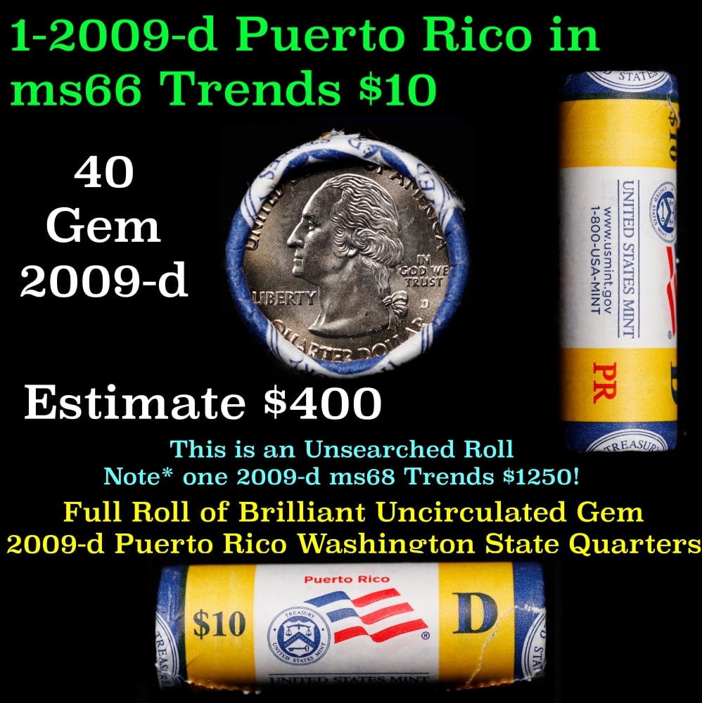 Original $10 Mint Roll of 2009-d Puerto Rico Washington Quarters (1 of 4)