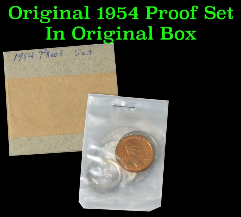 1954 United States Mint Proof Set - 5 Coins Included - Original Box: 1954 United States Mint Proof Set - 5 Coins Included - Original Box. 1955 United States Mint Proof Set with 5 coins. "Post-War" proof sets from 1950 to 1964 were produced exclusively at the Philadelph