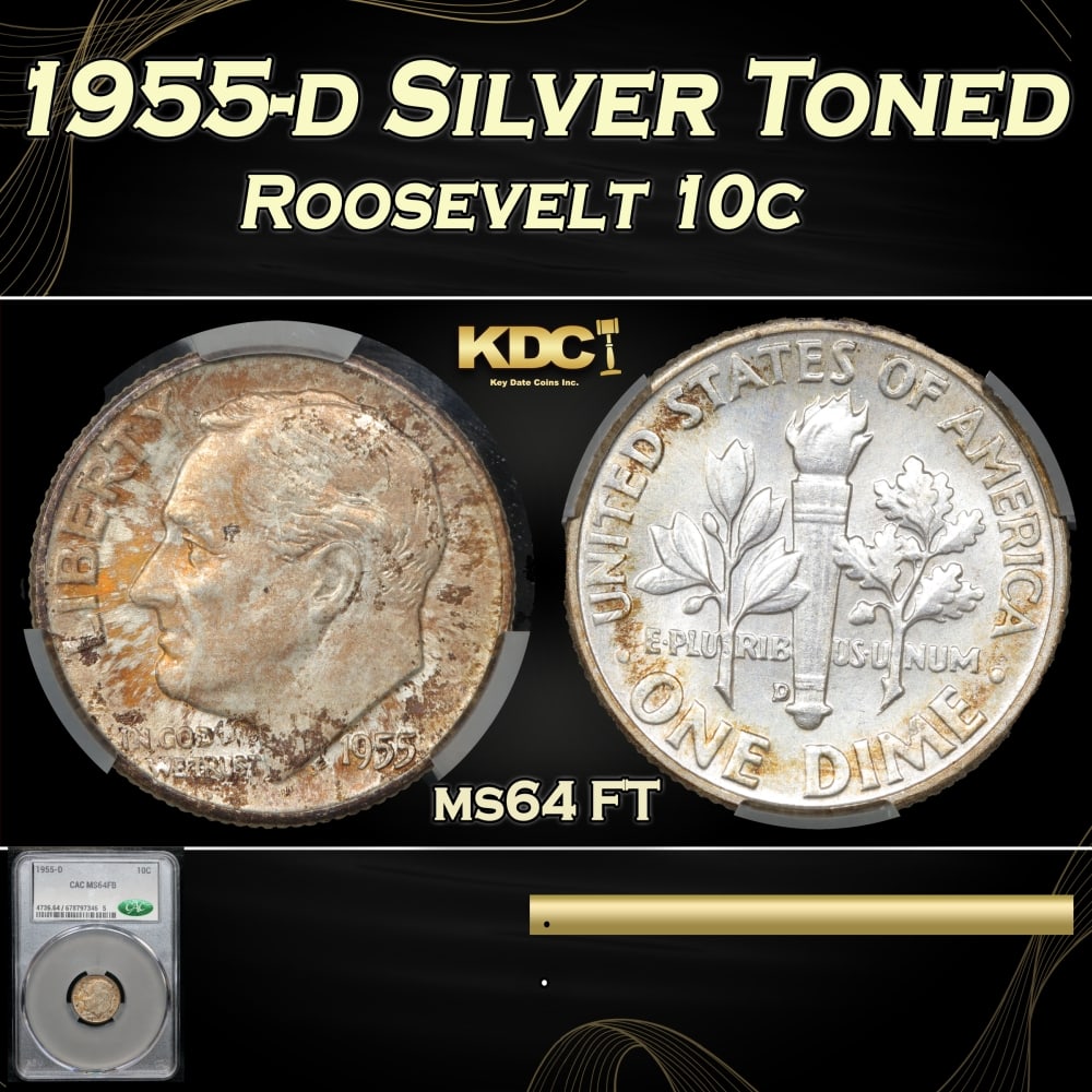 CACG 1955-d Roosevelt Dime Silver Toned 10c ms64 FT CACG: CACG 1955-d Silver Toned Roosevelt Dime 10c ms64 FT CACG. 0 Historic precious metal trends is causing increased spot pricing by the day. On auctions with set openings, we are doing our best to have it