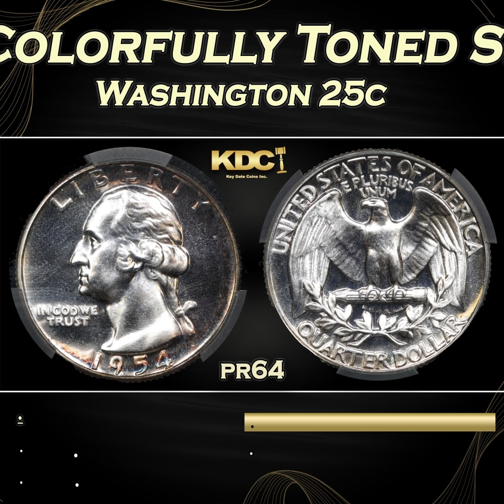 CACG 1954 Proof Washington Quarter Colorfully Toned Silver 25c pr64 CACG (1 of 5)