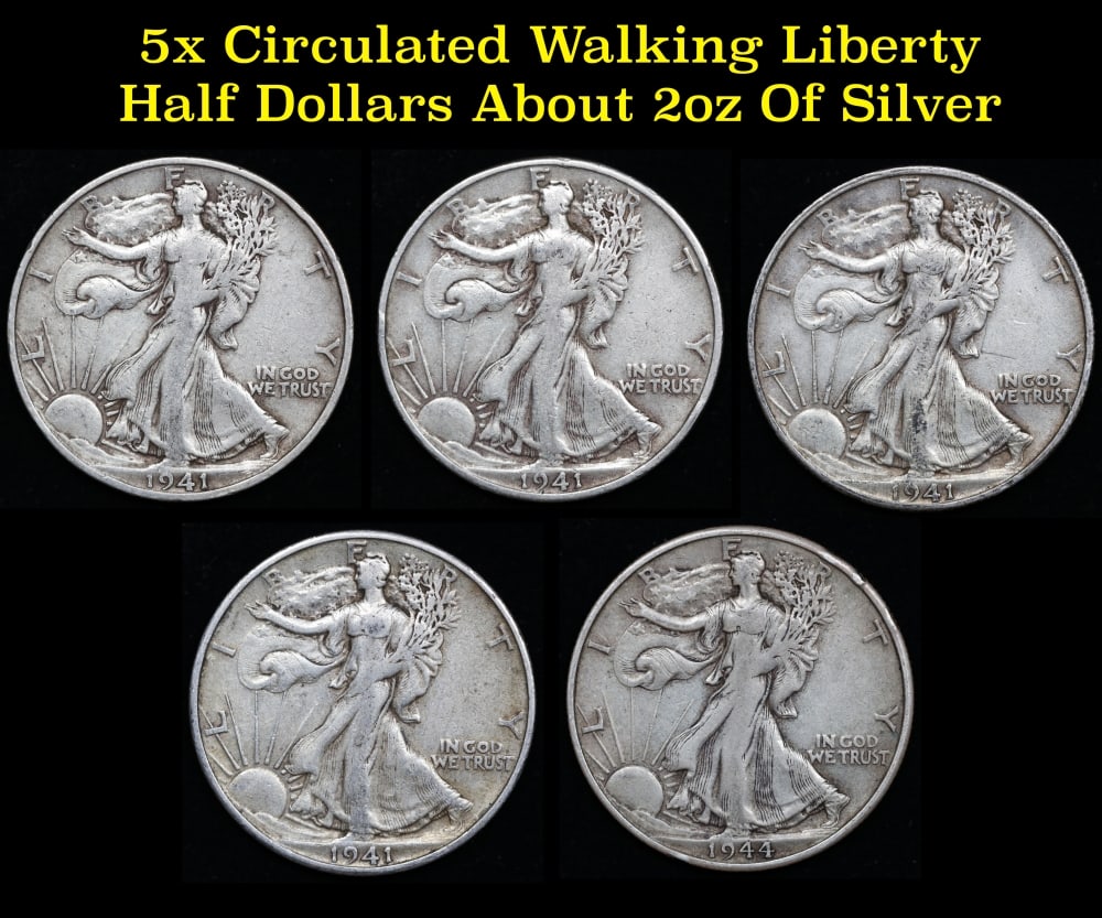 5x Circulated Walking Liberty Half Dollars About 2oz Of Silver (1 of 11)