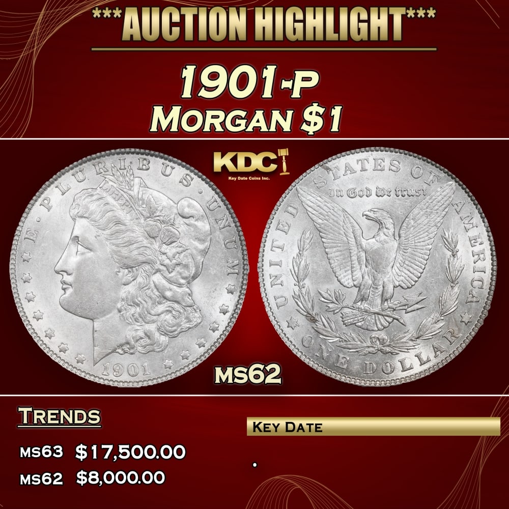 1901-p Morgan Dollar $1 ms62 USCG: 1901-p Morgan Dollar $1 ms62 USCG. Historic precious metal trends is causing increased spot pricing by the day. On auctions with set openings, we are doing our best to have items priced at their marke