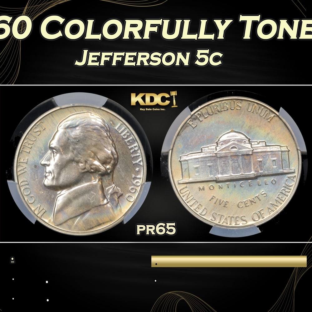 CACG 1960 Proof Jefferson Nickel Colorfully Toned 5c pr65 CACG (1 of 5)