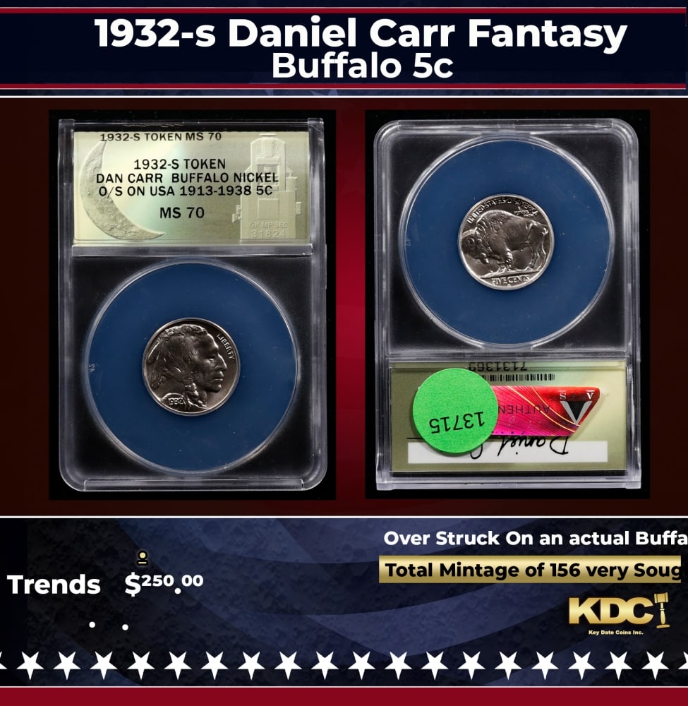 1932-s Daniel Carr Fantasy Buffalo Nickel 5c ms70 ANACS (1 of 3)