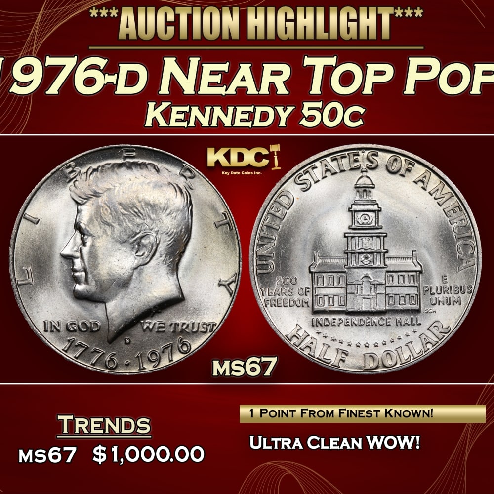 1976-d Kennedy Half Dollar Near Top Pop! 50c ms67 SEGS: 1976-d Near Top Pop! Kennedy Half Dollar 50c ms67 SEGS. 0 Historic precious metal trends is causing increased spot pricing by the day. On auctions with set openings, we are doing our best to have item