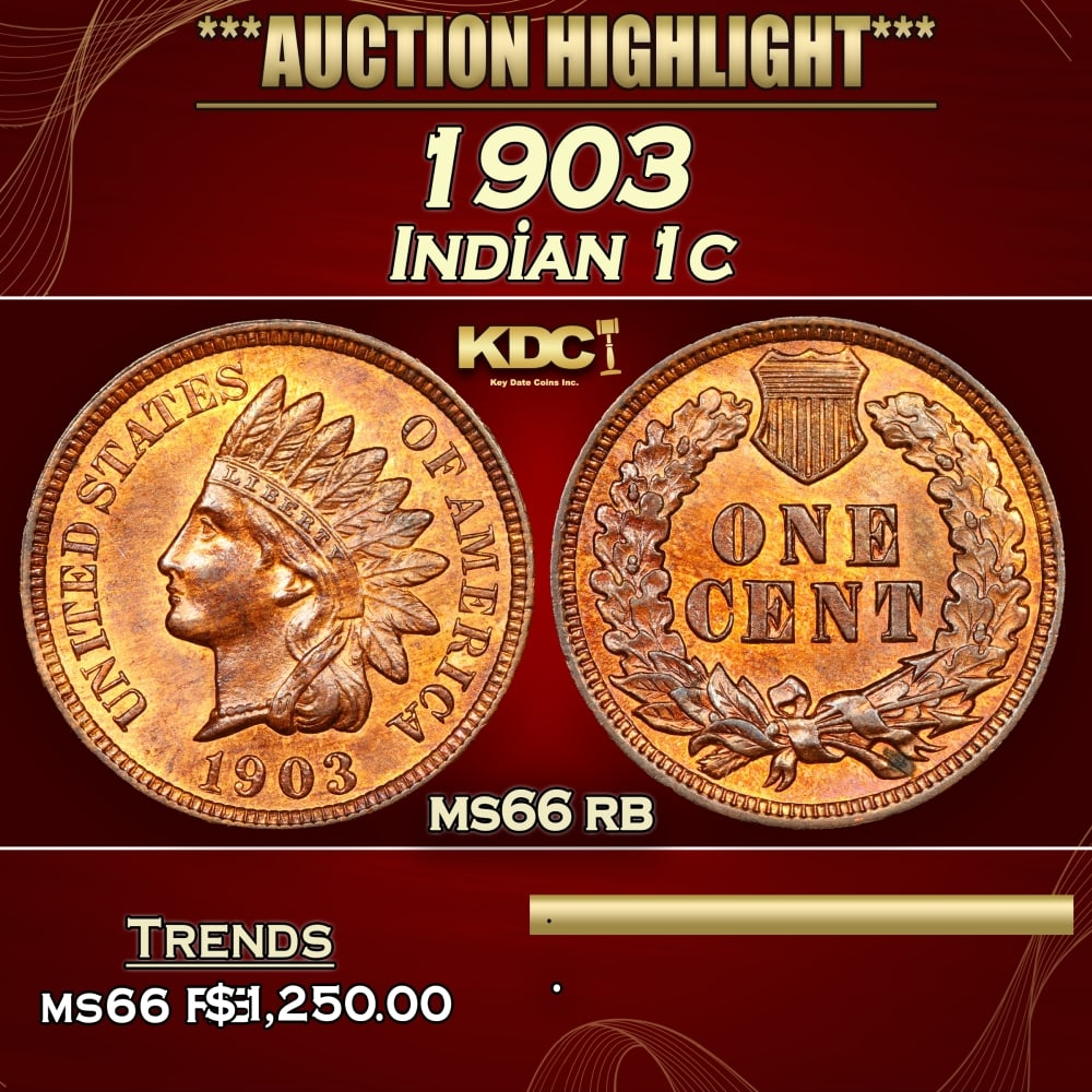 1903 Indian Cent 1c ms66 rb SEGS (1 of 3)