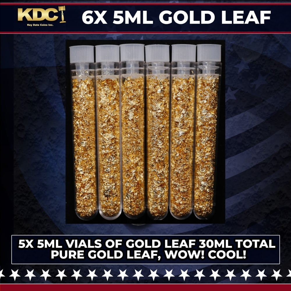 6x 5ml Vials of Gold Leaf 30 Ml Total: 6x 5ml Vials of Gold Leaf 30 Ml Total. 0 Historic precious metal trends is causing increased spot pricing by the day. On auctions with set openings, we are doing our best to have items priced at their