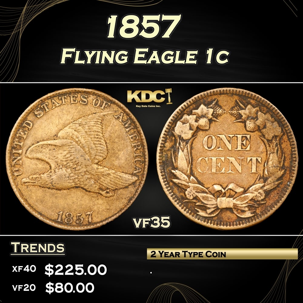 1857 Flying Eagle Cent 1c Grades vf35 (1 of 3)