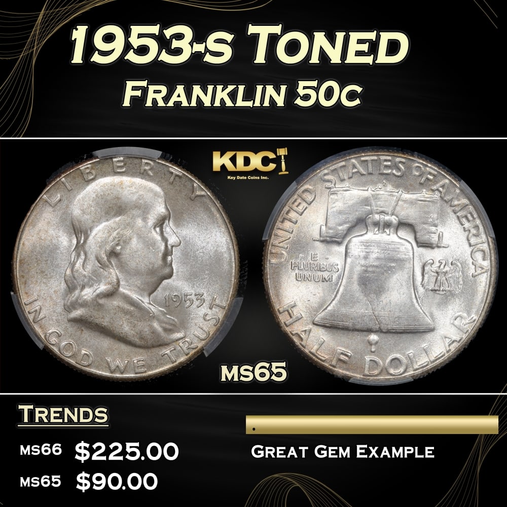 CACG 1953-s Franklin Half Dollar Toned 50c ms65 CACG (1 of 5)
