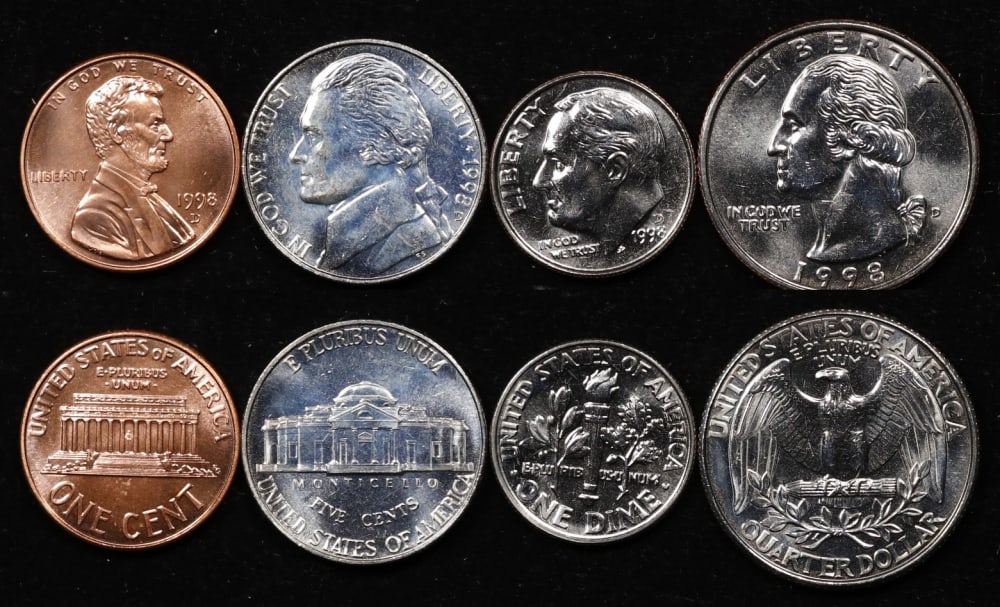 1998 4 Coin Uncirculated Date Set: 1998 4 Coin Uncirculated Date Set. 0 Historic precious metal trends is causing increased spot pricing by the day. On auctions with set openings, we are doing our best to have items priced at their mar