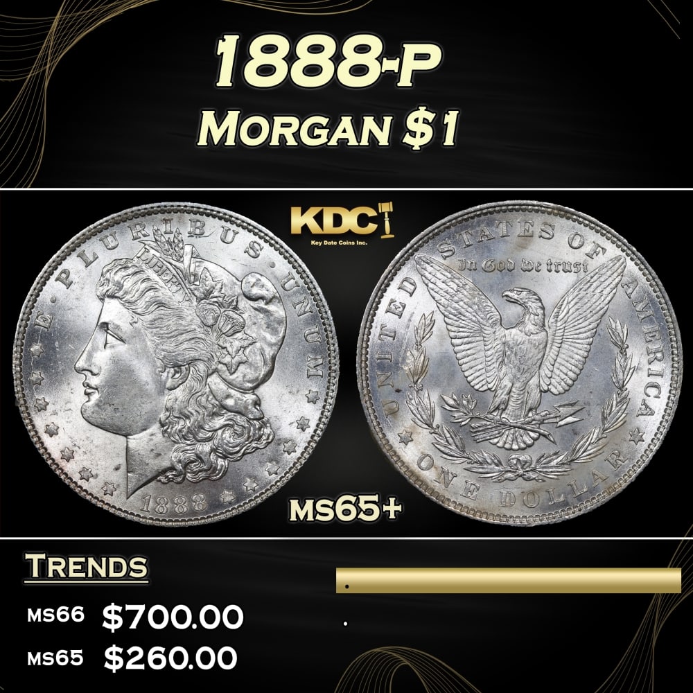 1888-p Morgan Dollar $1 Grades ms65+: 1888-p Morgan Dollar $1 Grades ms65+. 0 Historic precious metal trends is causing increased spot pricing by the day. On auctions with set openings, we are doing our best to have items priced at their