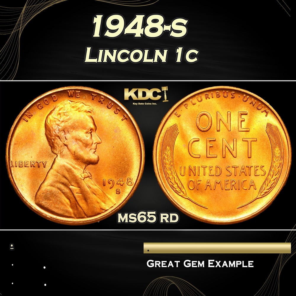 1948-s Lincoln Cent 1c Grades ms65 rd (1 of 3)