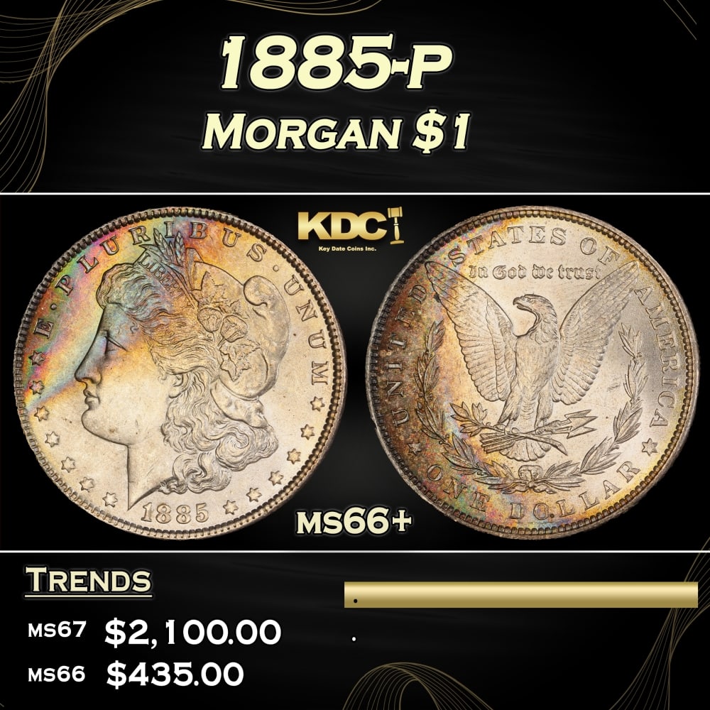 1885-p Morgan Dollar $1 ms66+ SEGS: 1885-p Morgan Dollar $1 ms66+ SEGS. 0 Historic precious metal trends is causing increased spot pricing by the day. On auctions with set openings, we are doing our best to have items priced at their ma
