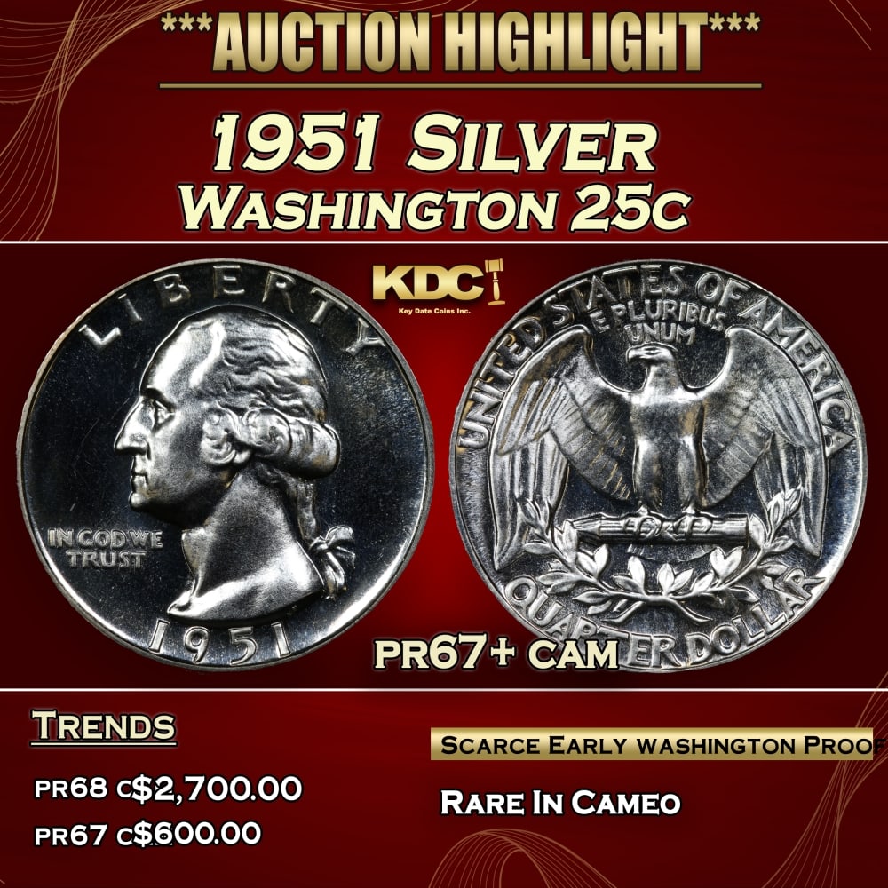 1951 Proof Washington Quarter Silver 25c pr67+ cam SEGS (1 of 3)
