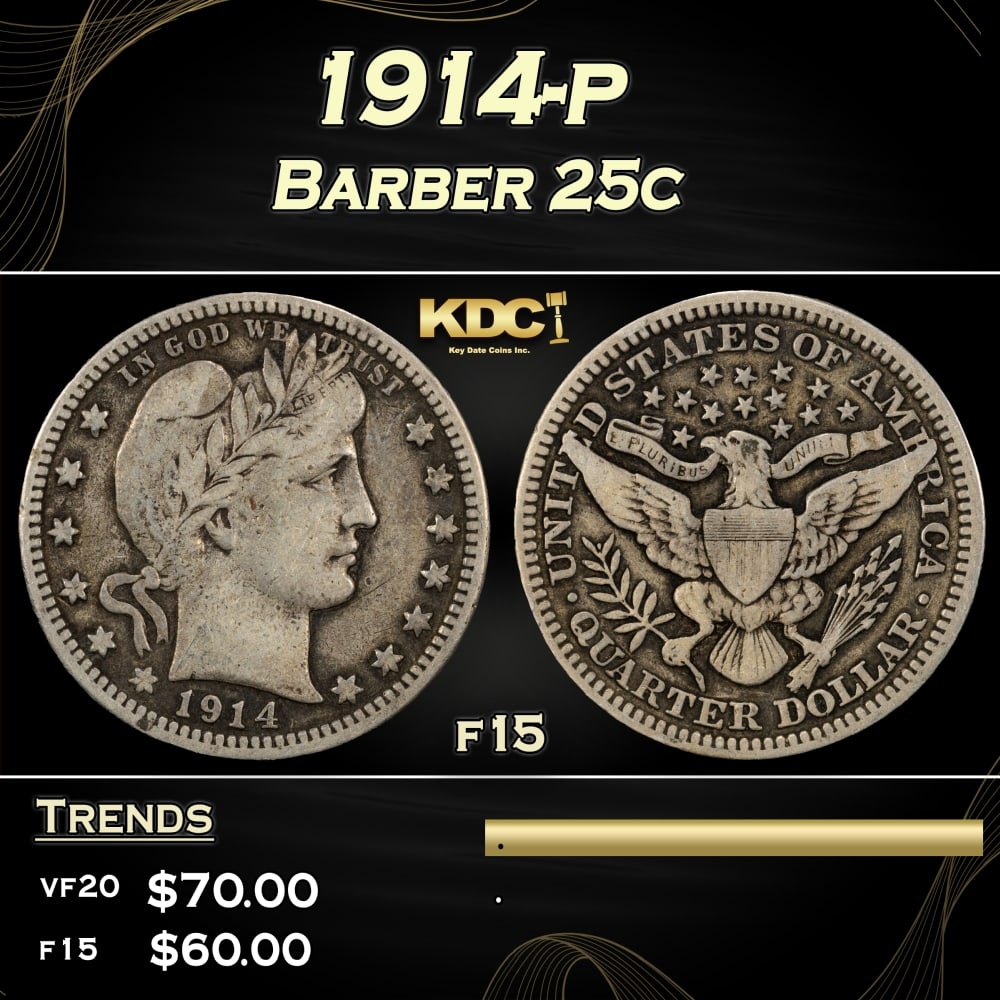 PCGS 1914-p Barber Quarter 25c f15 PCGS (1 of 5)