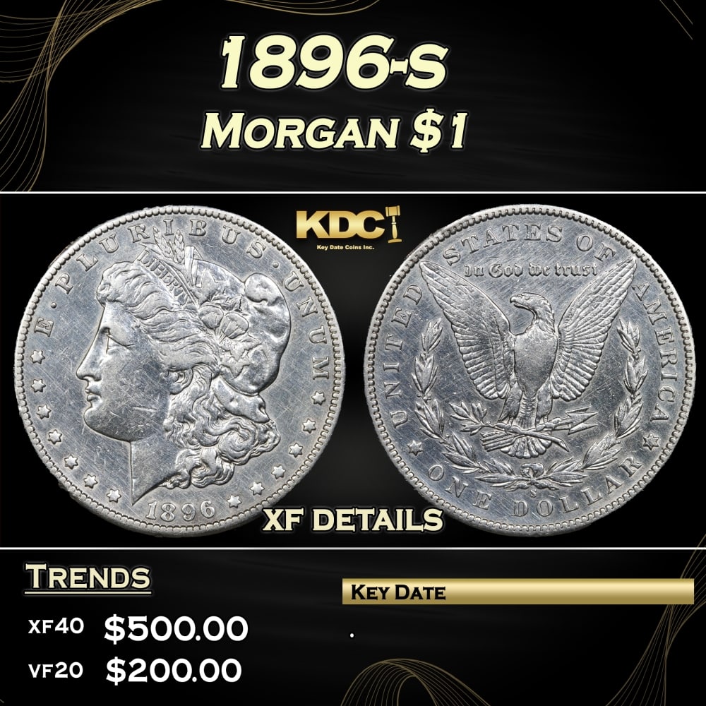 1896-s Morgan Dollar $1 Grades xf details: 1896-s Morgan Dollar $1 Grades xf details. 0 Historic precious metal trends is causing increased spot pricing by the day. On auctions with set openings, we are doing our best to have items priced at t
