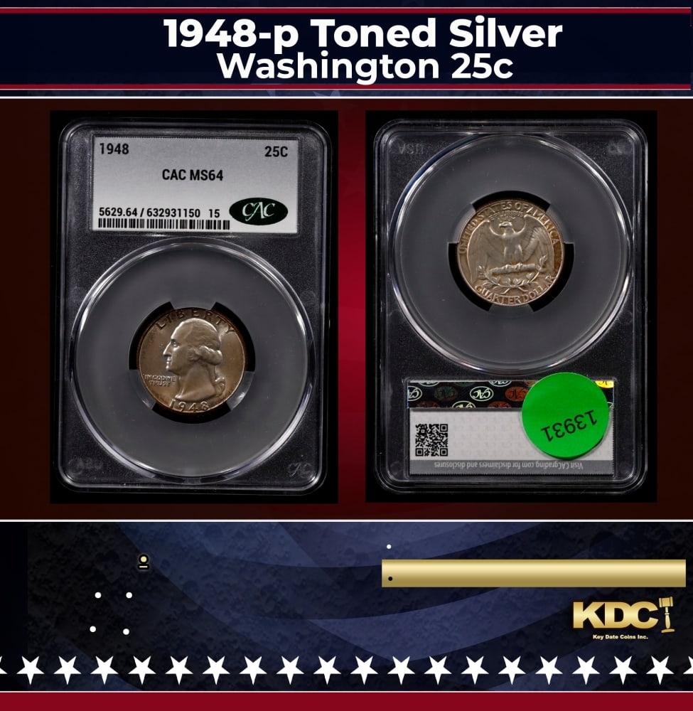 CACG 1948-p Washington Quarter Toned Silver 25c ms64 CACG (1 of 3)