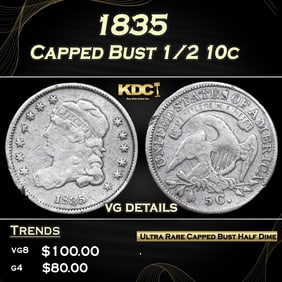1835 Capped Bust Half Dime 1/2 10c Grades vg details