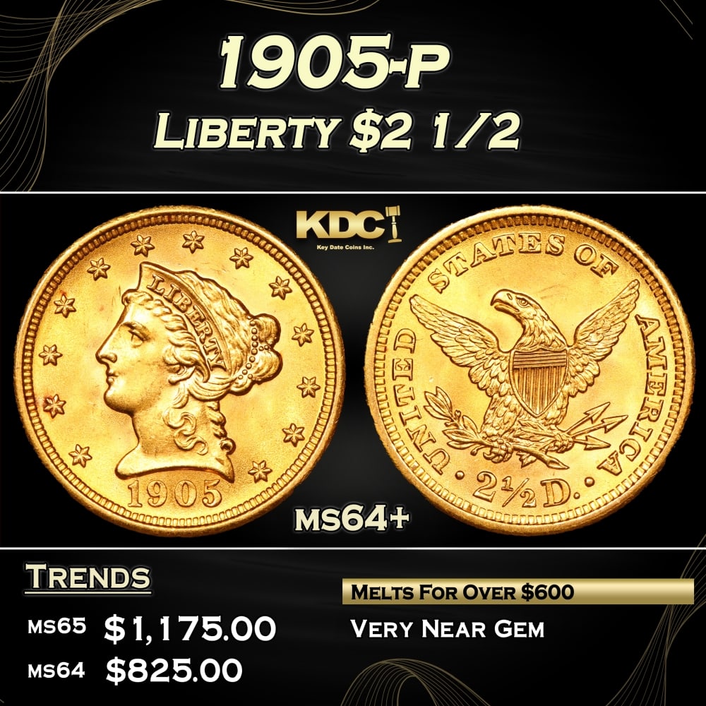 1905-p Gold Liberty Quarter Eagle $2 1/2 ms64+ SEGS (1 of 3)