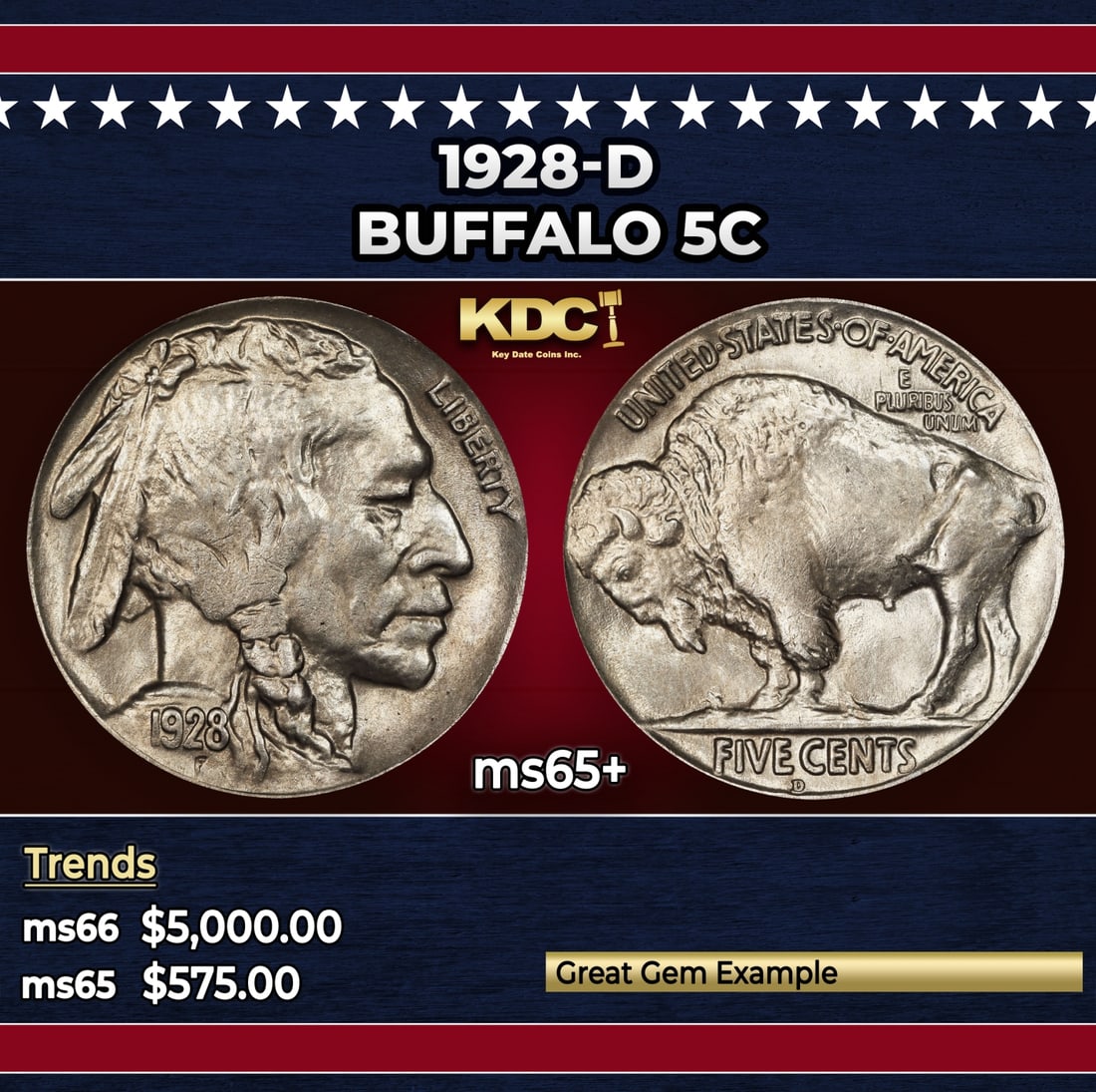 1928-d Buffalo Nickel 5c ms65+ SEGS (1 of 3)