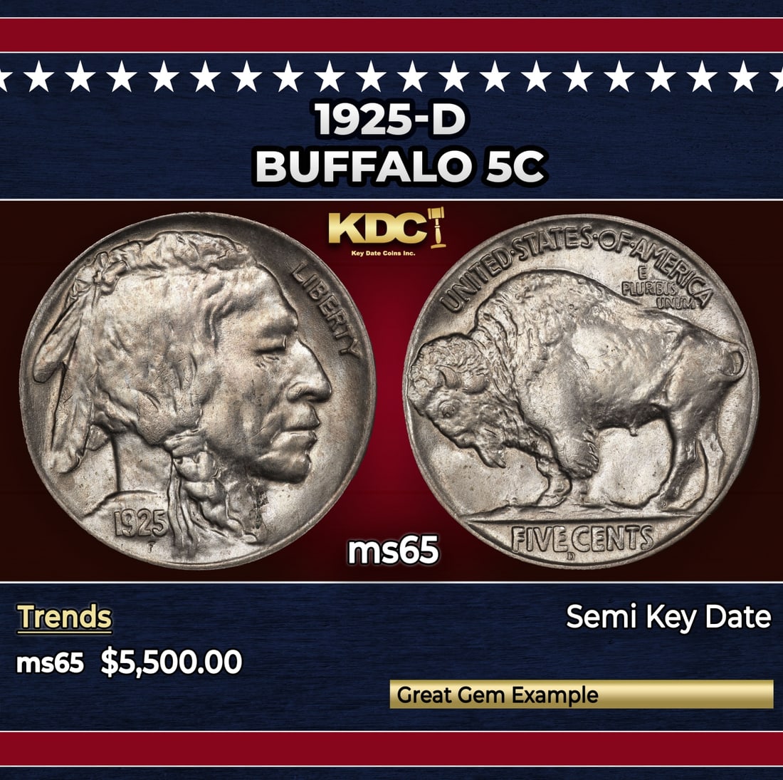 1925-d Buffalo Nickel 5c ms65 SEGS (1 of 3)